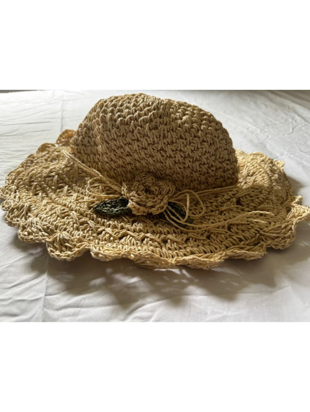 Vintage Crochet Raffia Straw Sun Hat with Flower Detail [COPY]